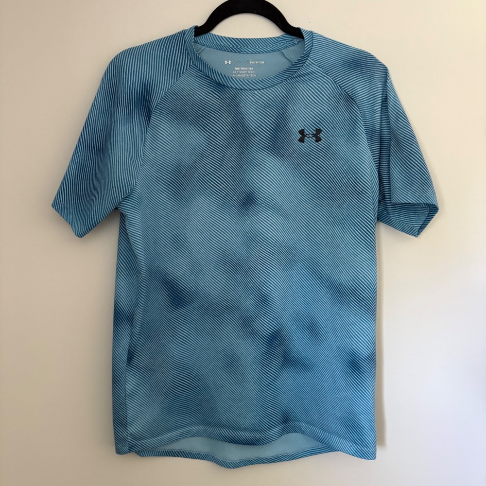 Under Armour Mens The Tech Tee Blue Diagonal‎ Stripe Short Sleeve Shirt Small